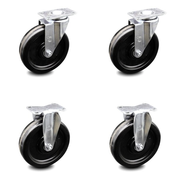 6 Inch Phenolic Wheel Swivel Top Plate Caster Set with 2 Rigid